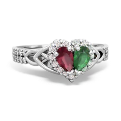 Ruby Celtic Knot Two Hearts As One 14K White Gold ring R2644HRT