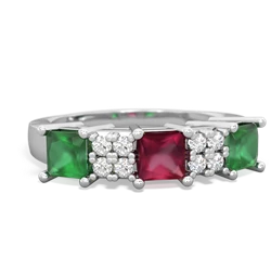 Ruby Three Stone Diamond Cluster 14K White Gold ring R2592