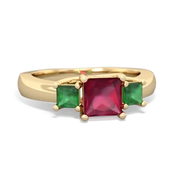 Ruby Three Stone Trellis 14K Yellow Gold ring R4015