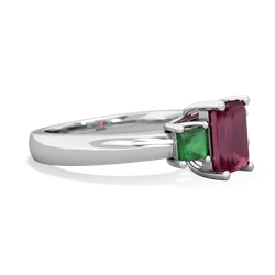 Ruby Three Stone Emerald-Cut Trellis 14K White Gold ring R4021