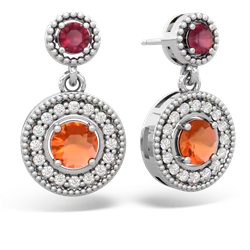 Ruby Halo Dangle 14K White Gold earrings E5319