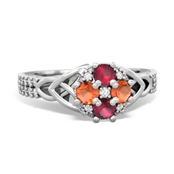 Ruby Celtic Knot Cluster Engagement 14K White Gold ring R26443RD