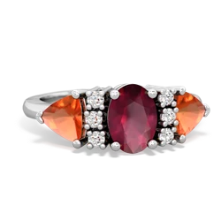 Ruby Antique Style Three Stone 14K White Gold ring R2186