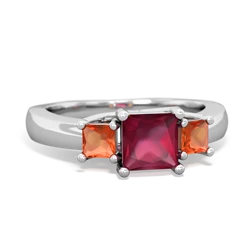 Ruby Three Stone Trellis 14K White Gold ring R4015