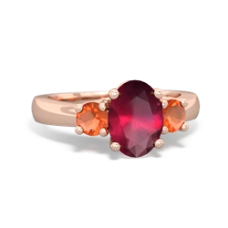 Ruby Three Stone Oval Trellis 14K Rose Gold ring R4024