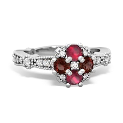 Ruby Sparkling Tiara Cluster 14K White Gold ring R26293RD