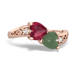 Ruby Snuggling Hearts 14K Rose Gold ring R2178