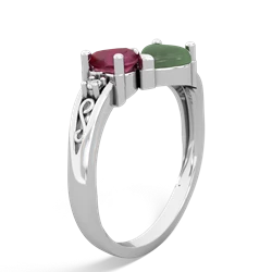 Ruby Snuggling Hearts 14K White Gold ring R2178