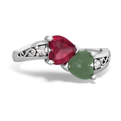 Ruby Snuggling Hearts 14K White Gold ring R2178