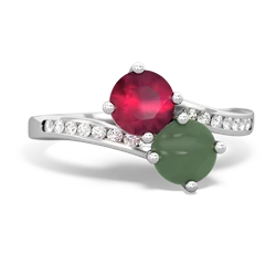 Ruby Channel Set Two Stone 14K White Gold ring R5303