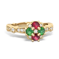 Ruby Sparkling Tiara Cluster 14K Yellow Gold ring R26293RD