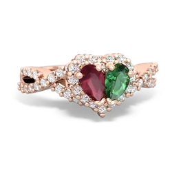 Ruby Diamond Twist 'One Heart' 14K Rose Gold ring R2640HRT