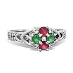 Ruby Celtic Knot Cluster Engagement 14K White Gold ring R26443RD