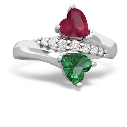 Ruby Heart To Heart 14K White Gold ring R2064