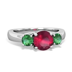 Ruby Three Stone Round Trellis 14K White Gold ring R4018