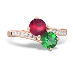 Ruby Channel Set Two Stone 14K Rose Gold ring R5303