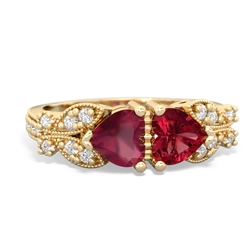 Ruby Diamond Butterflies 14K Yellow Gold ring R5601