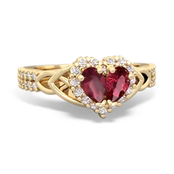 Ruby Celtic Knot Two Hearts As One 14K Yellow Gold ring R2644HRT