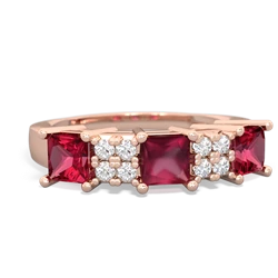 Ruby Three Stone Diamond Cluster 14K Rose Gold ring R2592