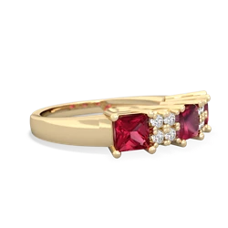 Ruby Three Stone Diamond Cluster 14K Yellow Gold ring R2592