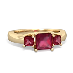 Ruby Three Stone Trellis 14K Yellow Gold ring R4015