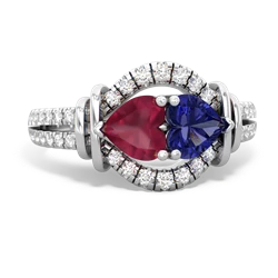 Ruby Art-Deco Keepsake 14K White Gold ring R5630