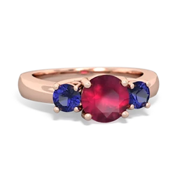 Ruby Three Stone Round Trellis 14K Rose Gold ring R4018