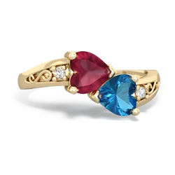 Ruby Snuggling Hearts 14K Yellow Gold ring R2178