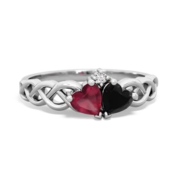 Ruby Heart To Heart Braid 14K White Gold ring R5870