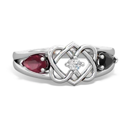 Ruby Hearts Intertwined 14K White Gold ring R5880