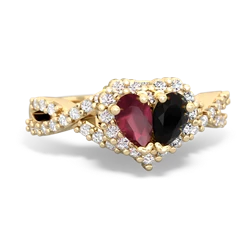 Ruby Diamond Twist 'One Heart' 14K Yellow Gold ring R2640HRT