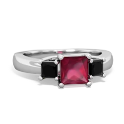 Ruby Three Stone Trellis 14K White Gold ring R4015