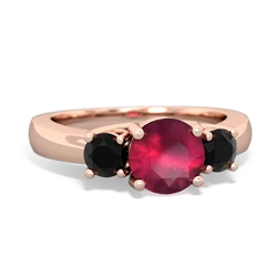 Ruby Three Stone Round Trellis 14K Rose Gold ring R4018