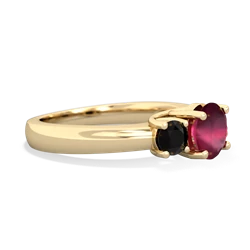 Ruby Three Stone Round Trellis 14K Yellow Gold ring R4018