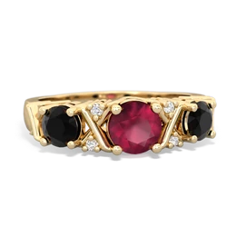 Ruby Hugs And Kisses 14K Yellow Gold ring R5016