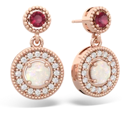 Ruby Halo Dangle 14K Rose Gold earrings E5319