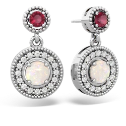 Ruby Halo Dangle 14K White Gold earrings E5319