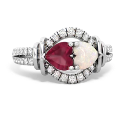 Ruby Art-Deco Keepsake 14K White Gold ring R5630