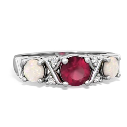 Ruby Hugs And Kisses 14K White Gold ring R5016