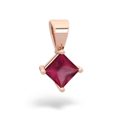 Ruby 5Mm Princess Solitaire 14K Rose Gold pendant P1789