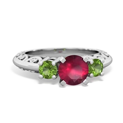 Ruby Art Deco Eternal Embrace Engagement 14K White Gold ring C2003