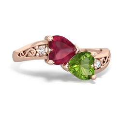 Ruby Snuggling Hearts 14K Rose Gold ring R2178