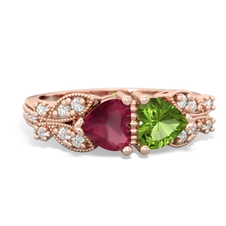 Ruby Diamond Butterflies 14K Rose Gold ring R5601