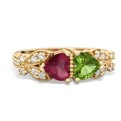 Ruby Diamond Butterflies 14K Yellow Gold ring R5601