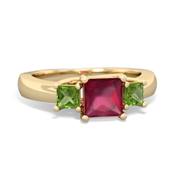 Ruby Three Stone Trellis 14K Yellow Gold ring R4015