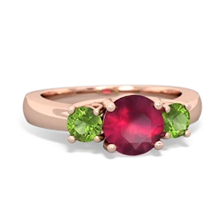 Ruby Three Stone Round Trellis 14K Rose Gold ring R4018