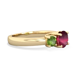 Ruby Three Stone Round Trellis 14K Yellow Gold ring R4018