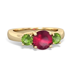 Ruby Three Stone Round Trellis 14K Yellow Gold ring R4018