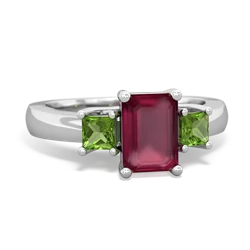 Ruby Three Stone Emerald-Cut Trellis 14K White Gold ring R4021