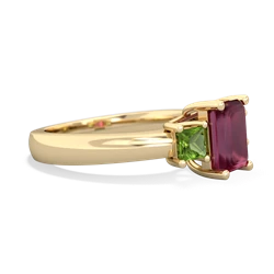 Ruby Three Stone Emerald-Cut Trellis 14K Yellow Gold ring R4021